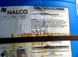 A label on a canister of Corexit listing warnings that were ignored by BP. (Photo: Courtesy of Brokovich.com)