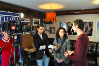 Bellona’s Whiriskey and Bronder speaking with Ukrainian national television on CCS for Ukraine in October 2013. (Photo: Charles Digges) 