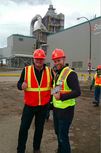 Mike Monea, SaskPower's president for carbon capture and storage Initiatives (left) and Jonas Helseth at the opening of the Boundary Dam CCS unit. (Photo: For Bellona) 