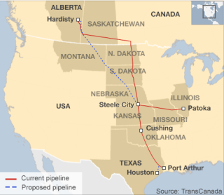 A map of complete and incomplete sections of Keystone XL (Source: TransCanada) 